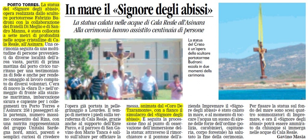 In mare il "Signore degli abissi" - La Nuova Sardegna 02.08.2011